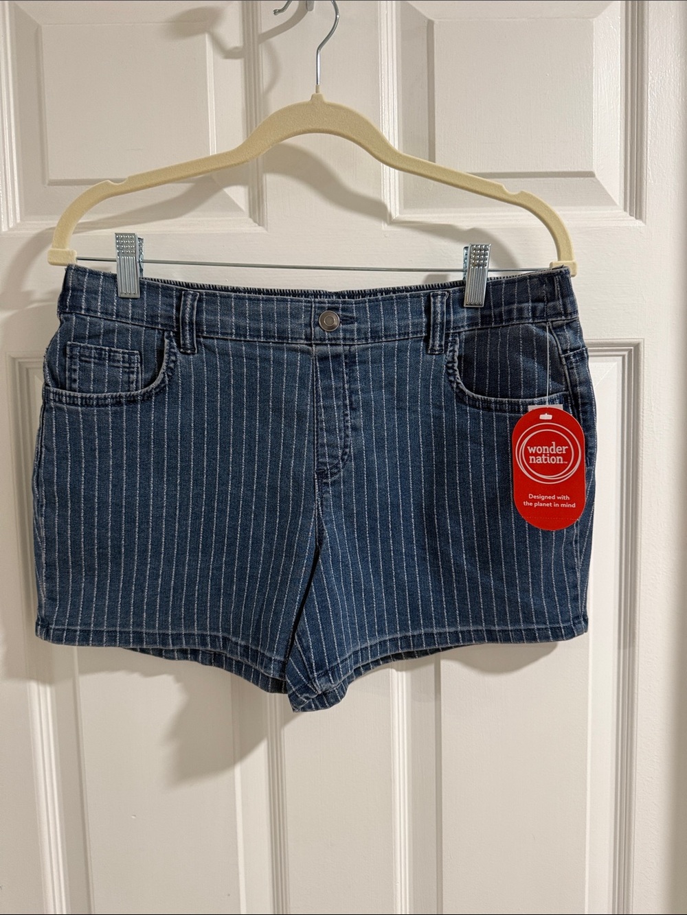 wonder nation Blue Pinstripe Denim Shorts